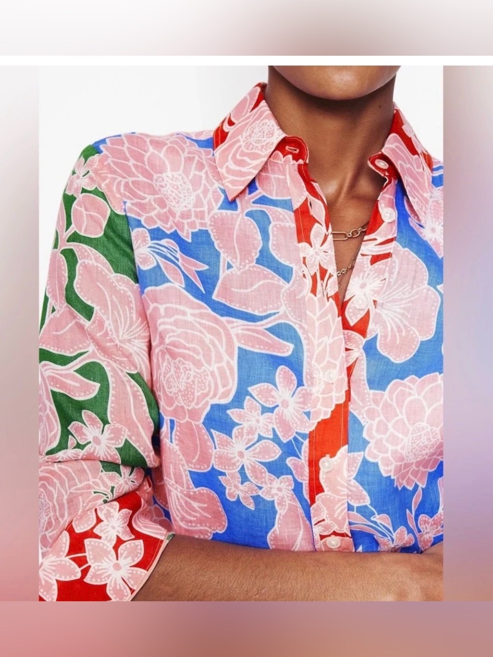NWOT-Boden Blue Sienna Linen Shirt size 8 colorful lightweight - Picture 3 of 9